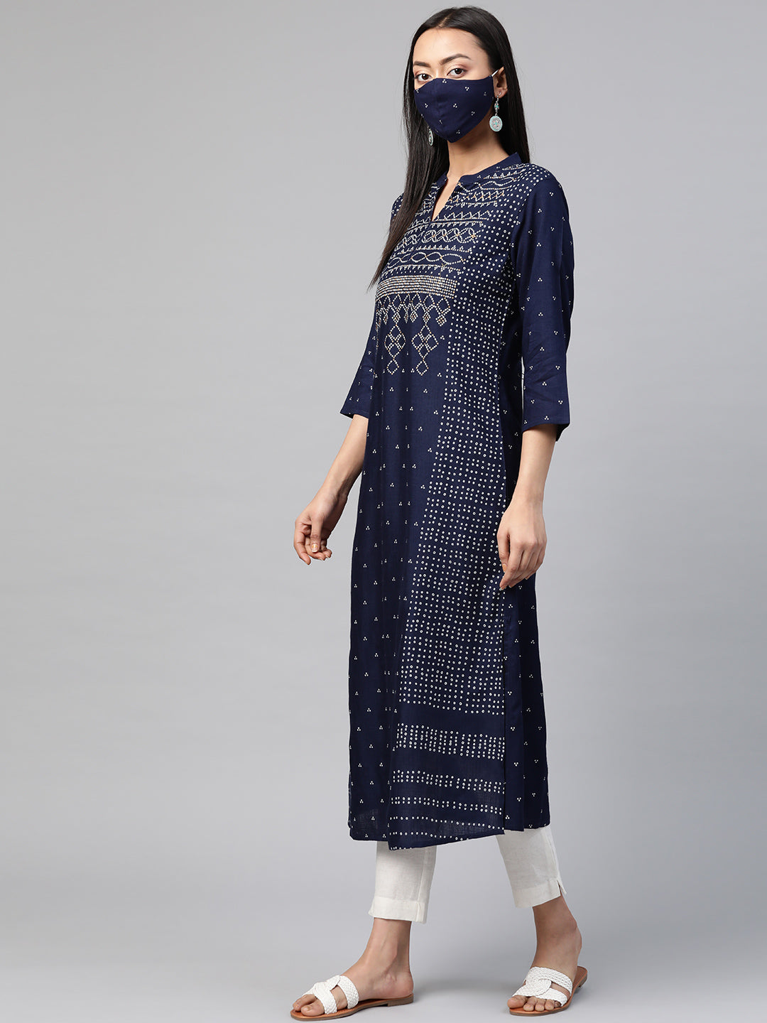Juniper Womens Indigo Rayon Slub Placement Printed A Line Kurta | Grocsy