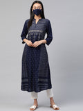 Juniper Womens Indigo Rayon Slub Placement Printed A Line Kurta | Grocsy