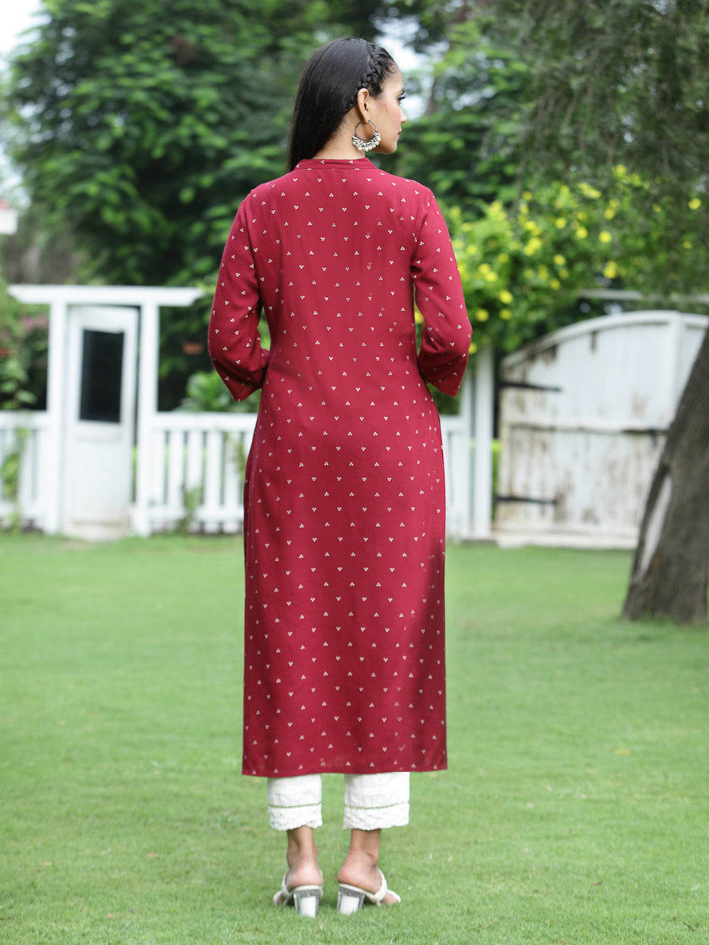 Juniper Womens Maroon Rayon Slub Placement Printed A Line Kurta | Grocsy