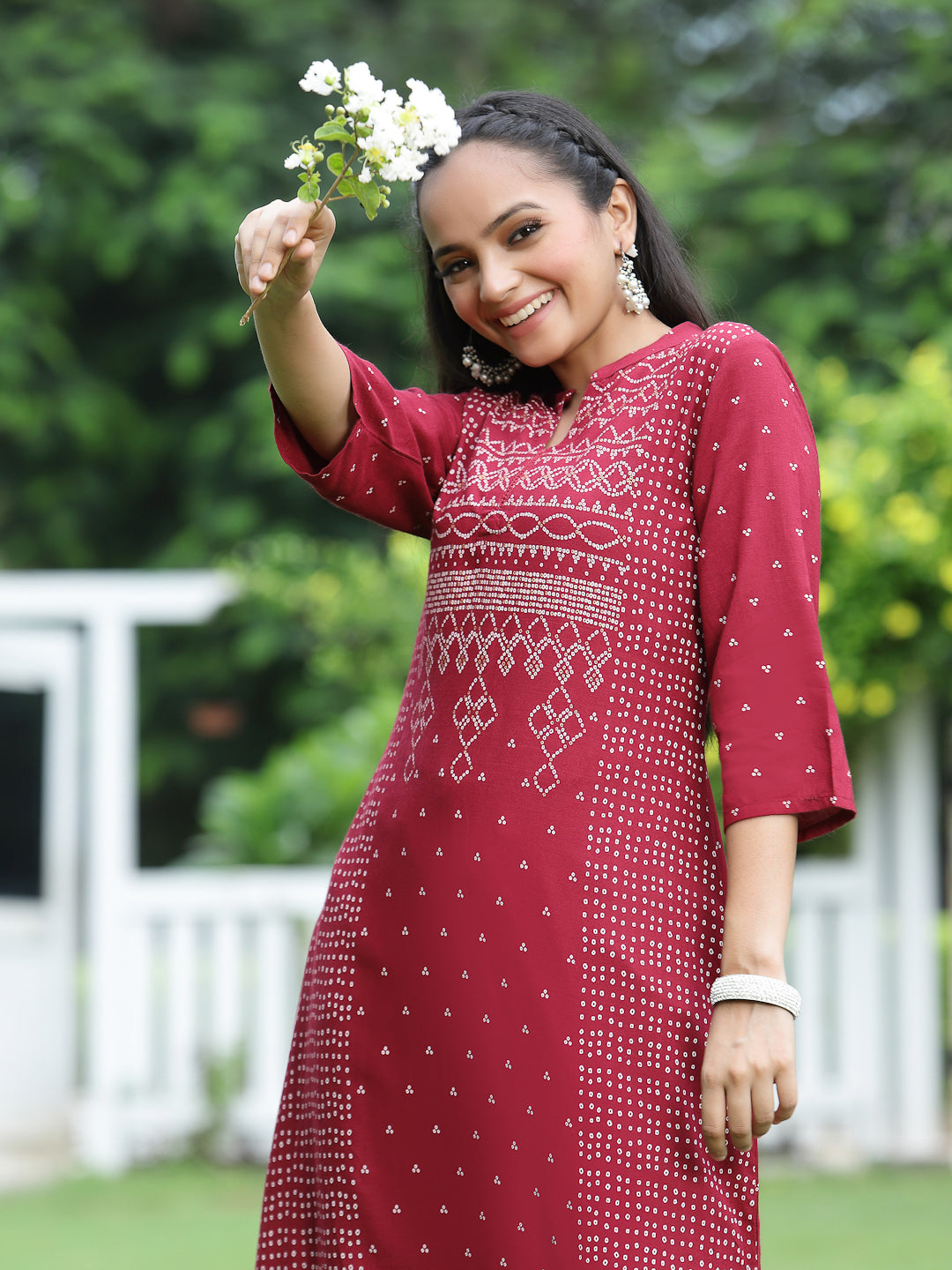 Juniper Womens Maroon Rayon Slub Placement Printed A Line Kurta | Grocsy