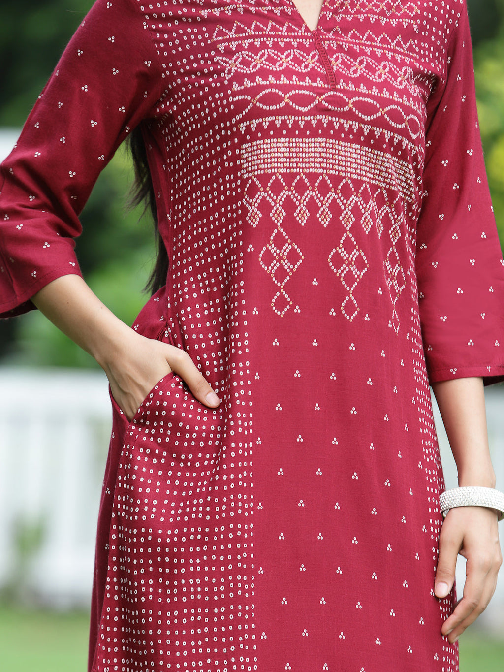 Juniper Womens Maroon Rayon Slub Placement Printed A Line Kurta | Grocsy