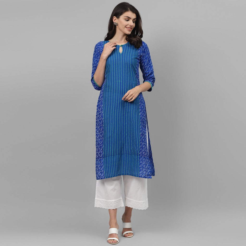 Maai Rayon Hand Printed Kurta Blue | Grocsy