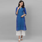 Maai Rayon Hand Printed Kurta Blue | Grocsy