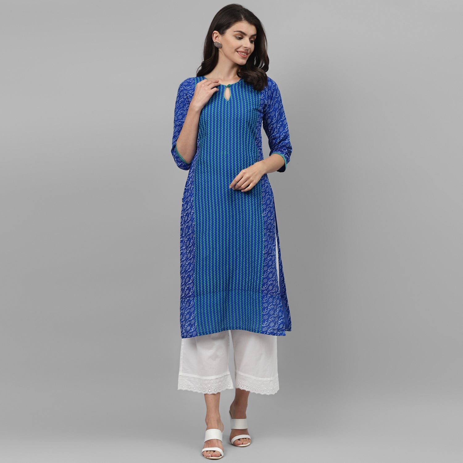 Maai Rayon Hand Printed Kurta Blue | Grocsy