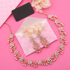 Tehzeeb Creations Rose Gold Pleated White Diamond With Gray Beads Necklace Set | Grocsy