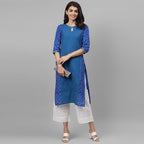 Maai Rayon Hand Printed Kurta Blue | Grocsy
