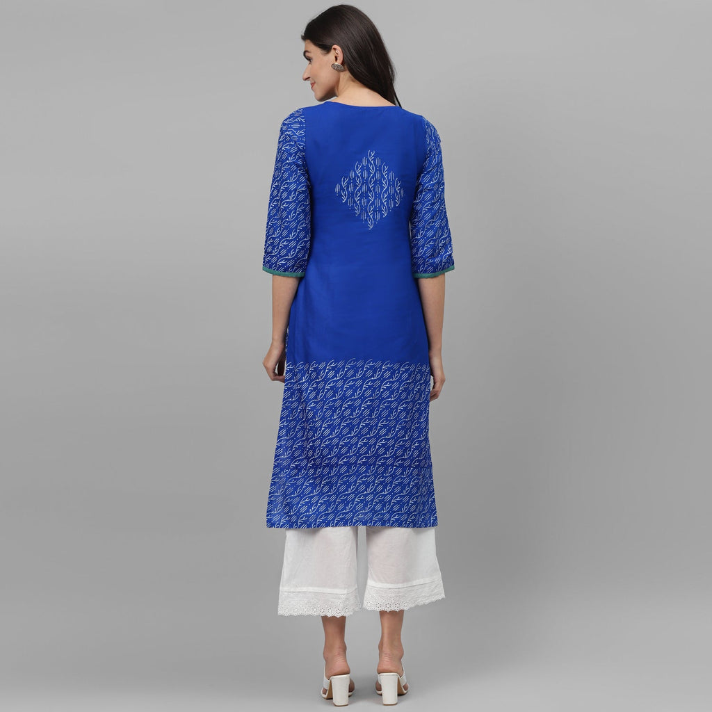 Maai Rayon Hand Printed Kurta Blue | Grocsy