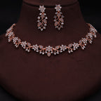 Tehzeeb Creations Rose Gold Pleated White Diamond With Gray Beads Necklace Set | Grocsy