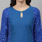 Maai Rayon Hand Printed Kurta Blue | Grocsy