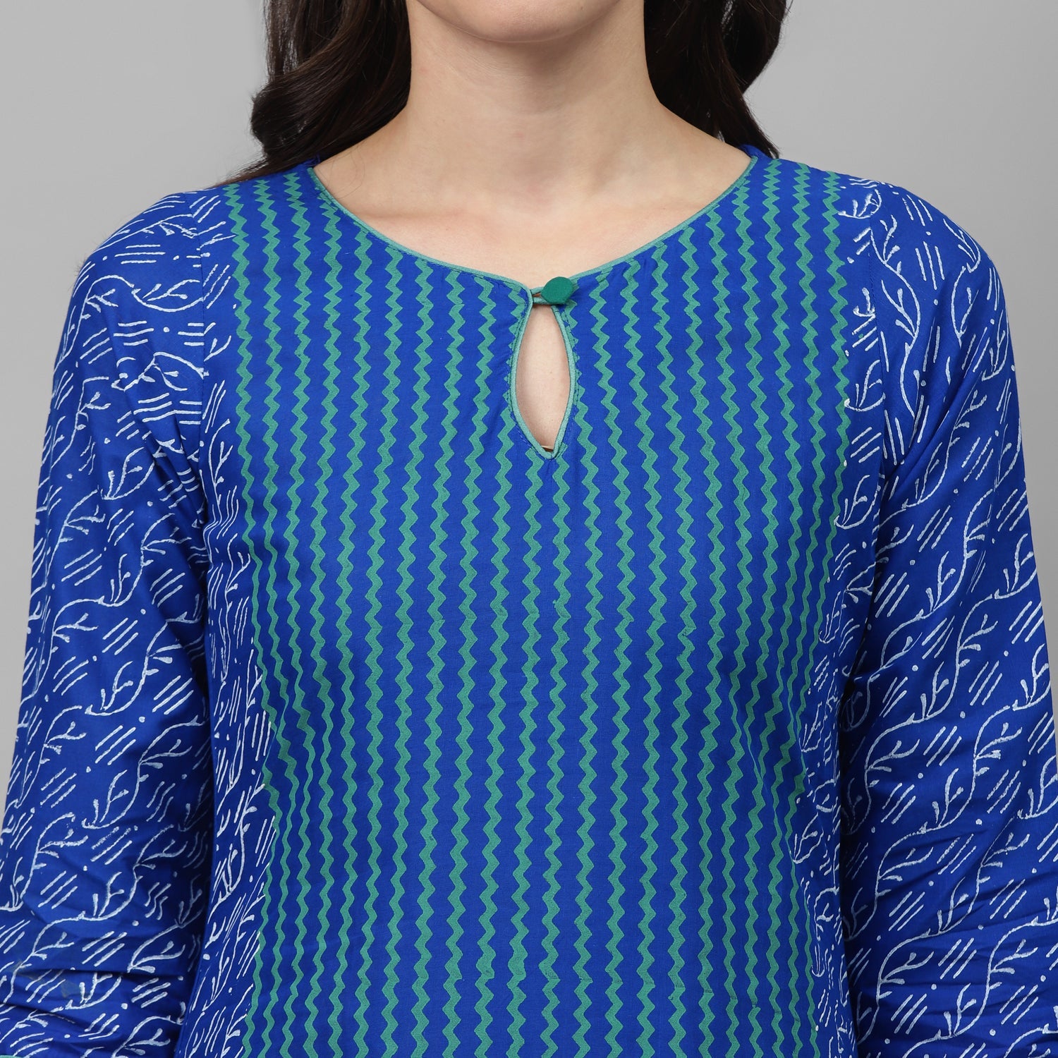 Maai Rayon Hand Printed Kurta Blue | Grocsy
