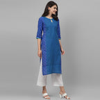 Maai Rayon Hand Printed Kurta Blue | Grocsy