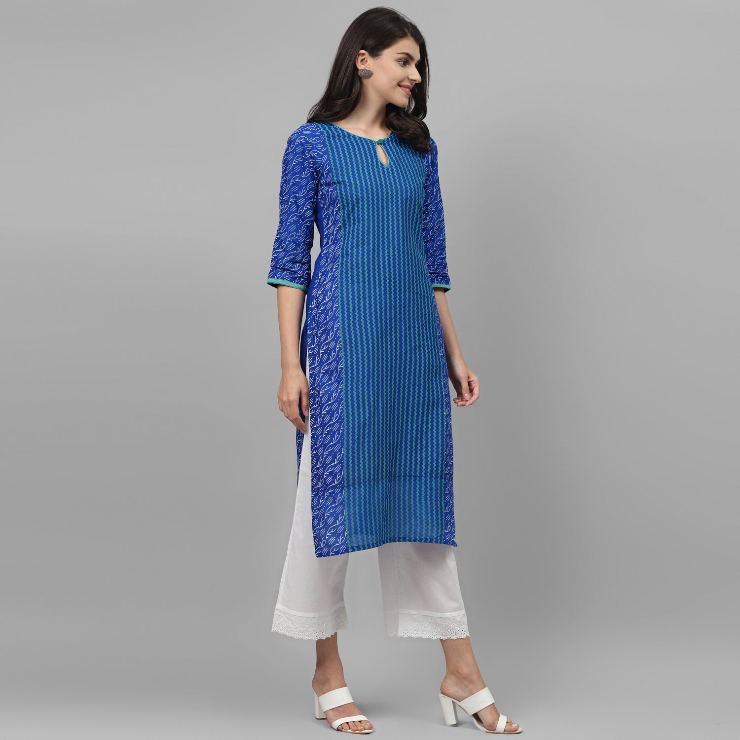 Maai Rayon Hand Printed Kurta Blue | Grocsy