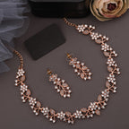 Tehzeeb Creations Rose Gold Pleated White Diamond With Gray Beads Necklace Set | Grocsy