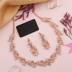 Tehzeeb Creations Rose Gold Pleated White Diamond With Gray Beads Necklace Set | Grocsy
