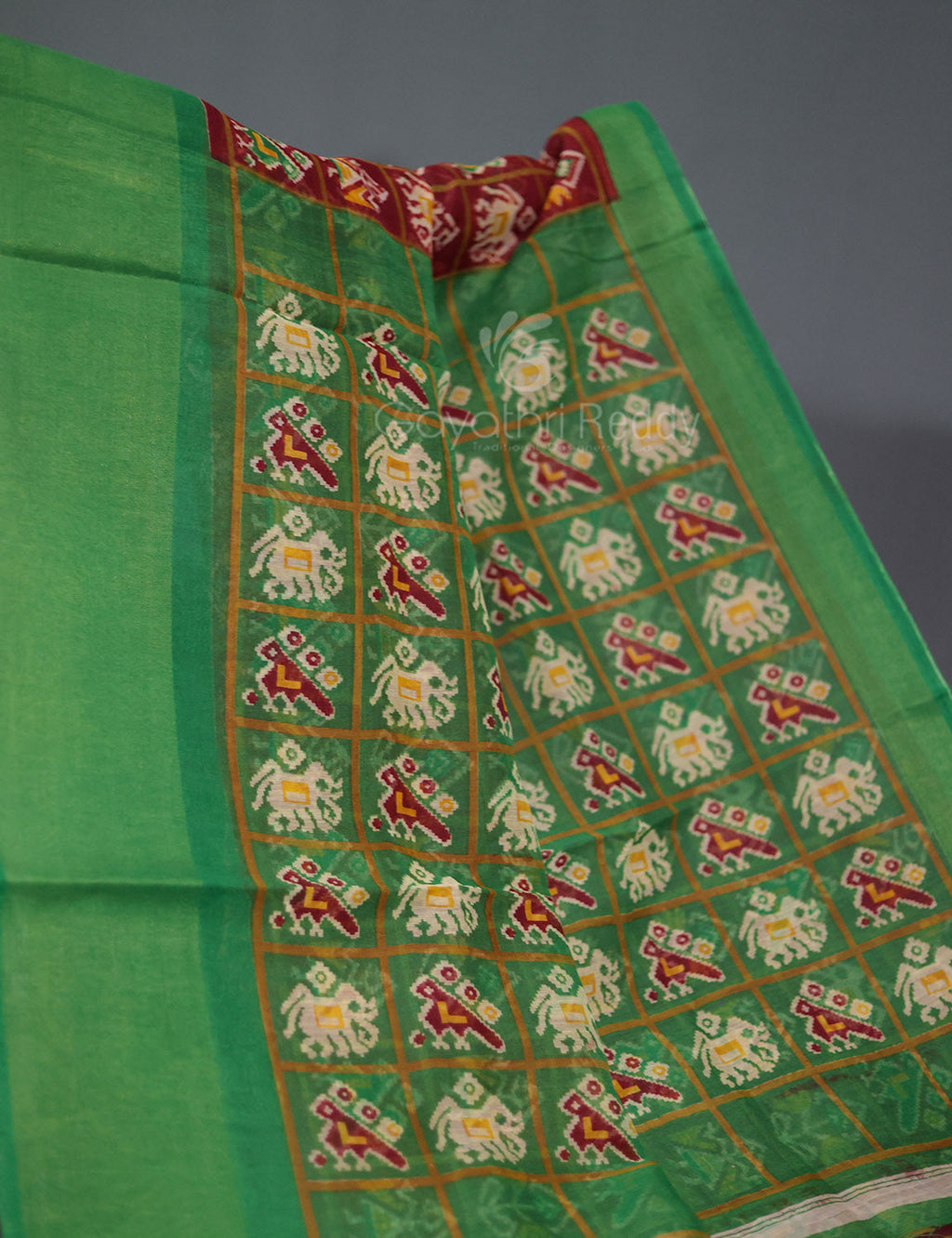 Shades of Maroon And Parrot Green Blouse Patola Print Semi Chanderi Saree By Gayathri Reddy Designer Studio | Grocsy