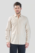 Xkind Beige Embroidery Full Sleeve Slim Fit Shirt | Grocsy