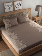 CHHAVI INDIA Brown Ethnic Motifs Cotton 210 TC King Bedsheet with 2 Pillow Covers | Grocsy