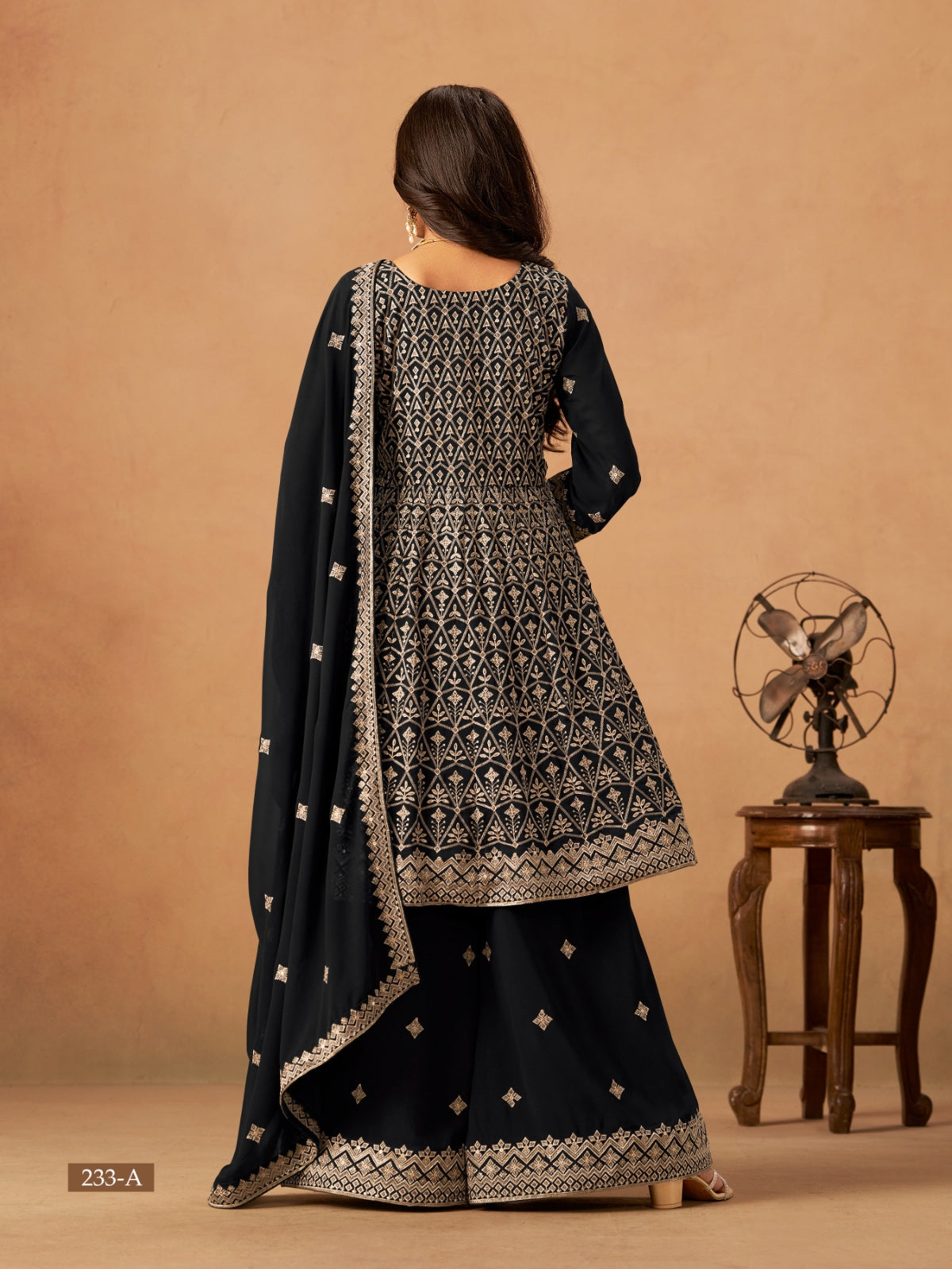 Anaita Black Faux Georgette Plazzo Suit With Heavy Embroidery Work | Grocsy