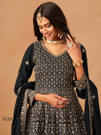 Anaita Black Faux Georgette Plazzo Suit With Heavy Embroidery Work | Grocsy