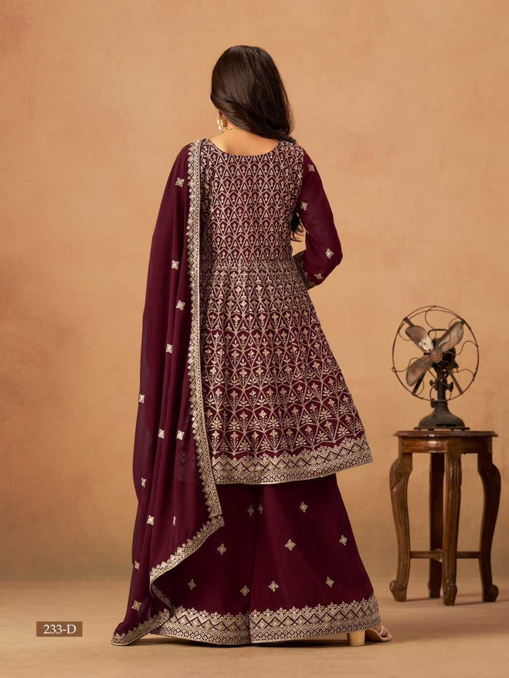 Anaita Maroon Faux Georgette Plazzo Suit With Heavy Embroidery Work | Grocsy