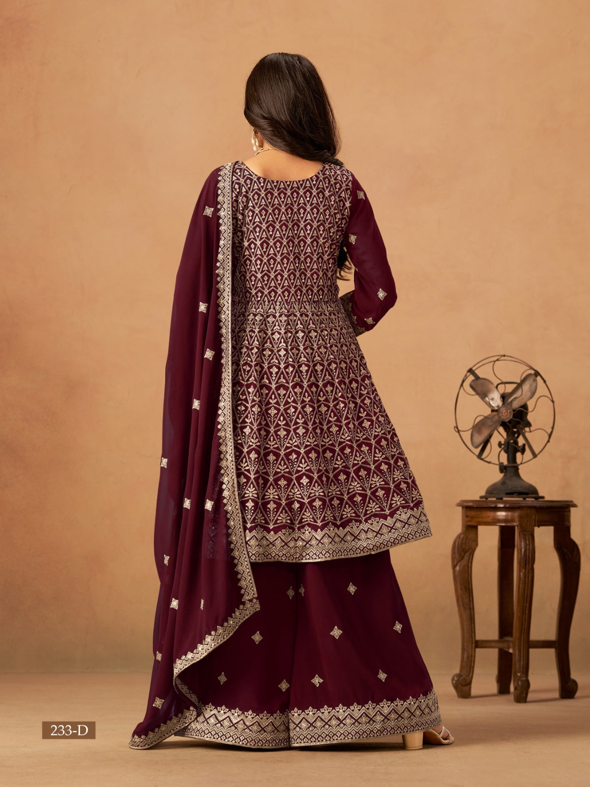 Anaita Maroon Faux Georgette Plazzo Suit With Heavy Embroidery Work | Grocsy