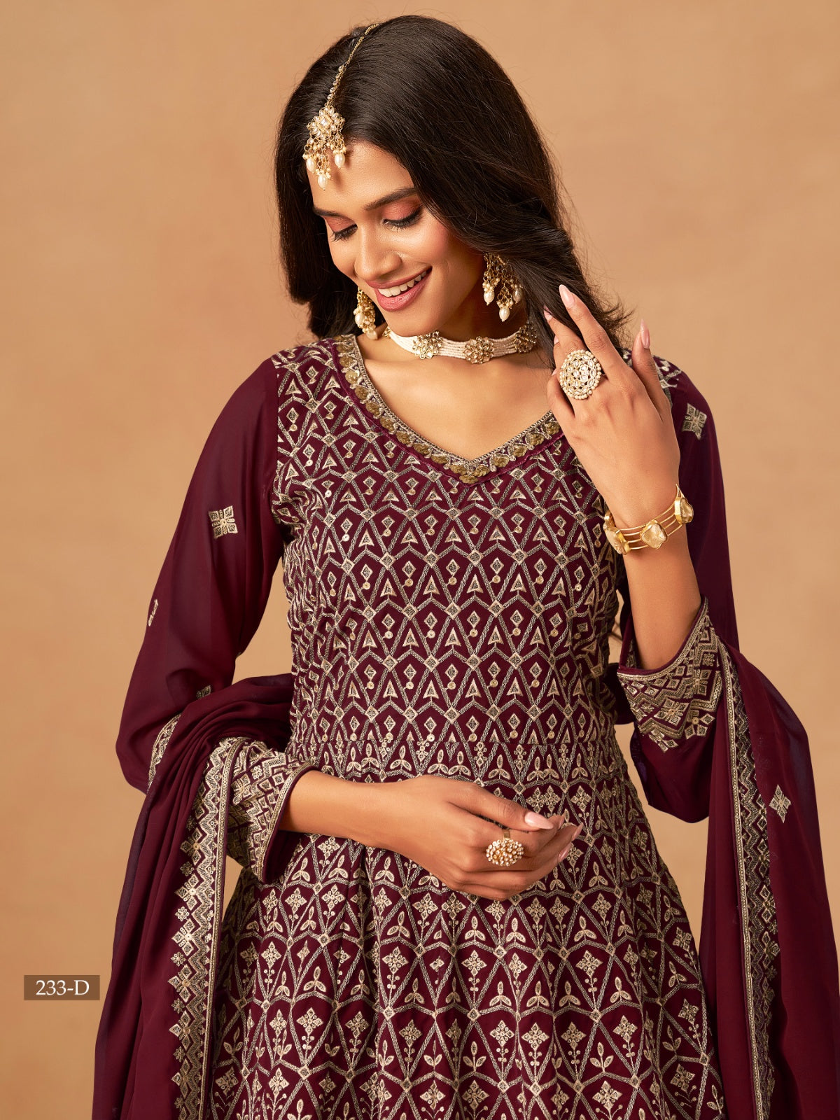 Anaita Maroon Faux Georgette Plazzo Suit With Heavy Embroidery Work | Grocsy
