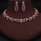 Tehzeeb Creations Rose Gold Pleated White Diamond With Lavender Beads Necklace Set - Swadesiicart