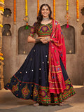 Myra Navy Blue Viscose Rayon and Cotton Embroidered with Print Designer Lehenga | Grocsy
