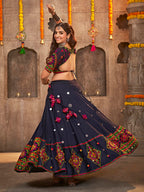 Myra Navy Blue Viscose Rayon and Cotton Embroidered with Print Designer Lehenga | Grocsy