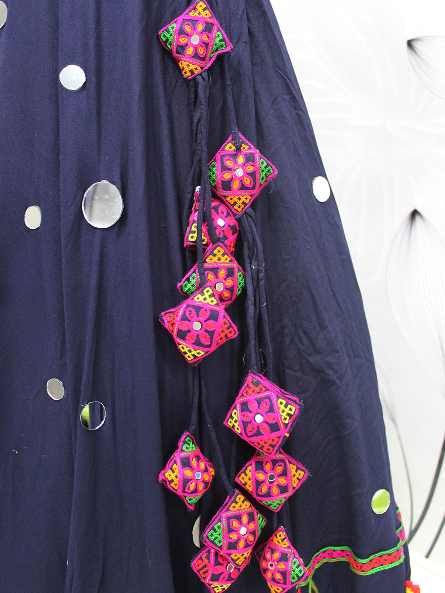 Myra Navy Blue Viscose Rayon and Cotton Embroidered with Print Designer Lehenga | Grocsy