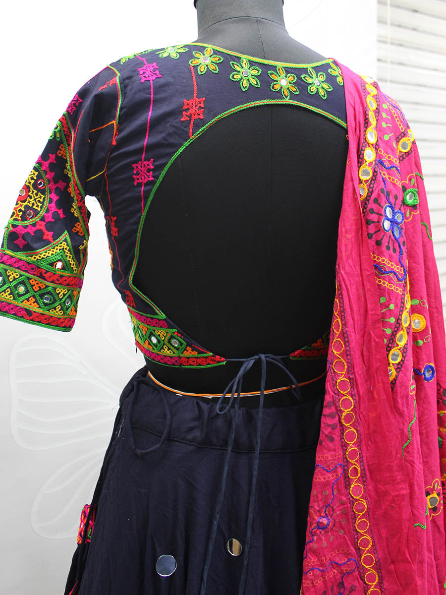 Myra Navy Blue Viscose Rayon and Cotton Embroidered with Print Designer Lehenga | Grocsy