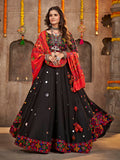 Myra Black Viscose Rayon and Cotton Embroidered with Print Designer Lehenga | Grocsy