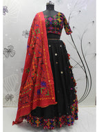 Myra Black Viscose Rayon and Cotton Embroidered with Print Designer Lehenga | Grocsy