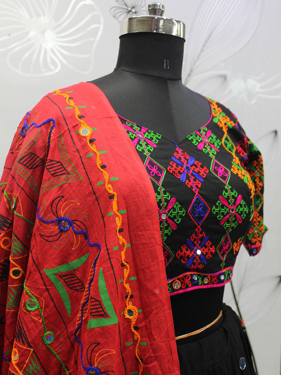 Myra Black Viscose Rayon and Cotton Embroidered with Print Designer Lehenga | Grocsy