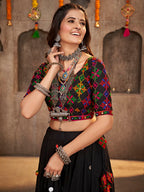 Myra Black Viscose Rayon and Cotton Embroidered with Print Designer Lehenga | Grocsy