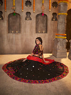 Myra Black Viscose Rayon and Cotton Embroidered with Print Designer Lehenga | Grocsy