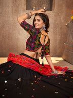 Myra Black Viscose Rayon and Cotton Embroidered with Print Designer Lehenga | Grocsy