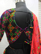 Myra Black Viscose Rayon and Cotton Embroidered with Print Designer Lehenga | Grocsy