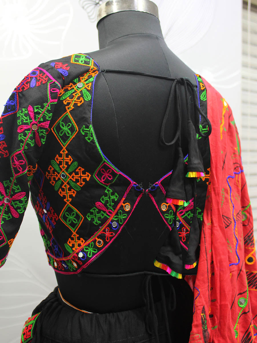 Myra Black Viscose Rayon and Cotton Embroidered with Print Designer Lehenga | Grocsy