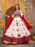 Myra Pearl White Viscose Rayon and Cotton Embroidered with Print Designer Lehenga | Grocsy