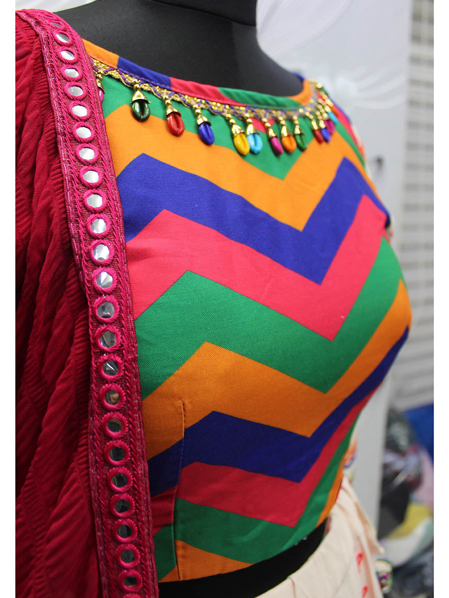 Myra Pearl White Viscose Rayon and Cotton Embroidered with Print Designer Lehenga | Grocsy