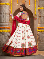 Myra Pearl White Viscose Rayon and Cotton Embroidered with Print Designer Lehenga | Grocsy