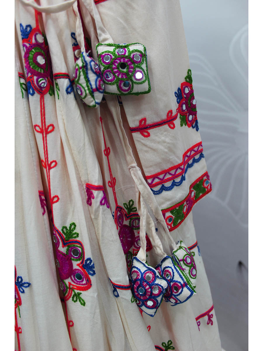 Myra Pearl White Viscose Rayon and Cotton Embroidered with Print Designer Lehenga | Grocsy