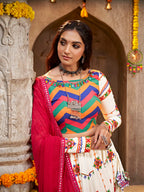 Myra Pearl White Viscose Rayon and Cotton Embroidered with Print Designer Lehenga | Grocsy