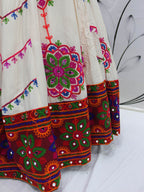 Myra Pearl White Viscose Rayon and Cotton Embroidered with Print Designer Lehenga | Grocsy