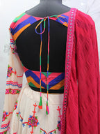 Myra Pearl White Viscose Rayon and Cotton Embroidered with Print Designer Lehenga | Grocsy