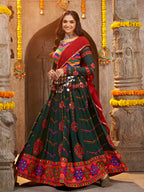 Myra Green Viscose Rayon and Cotton Embroidered with Print Designer Lehenga | Grocsy