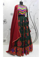 Myra Green Viscose Rayon and Cotton Embroidered with Print Designer Lehenga | Grocsy