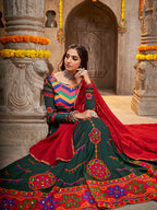 Myra Green Viscose Rayon and Cotton Embroidered with Print Designer Lehenga | Grocsy