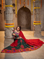Myra Green Viscose Rayon and Cotton Embroidered with Print Designer Lehenga | Grocsy